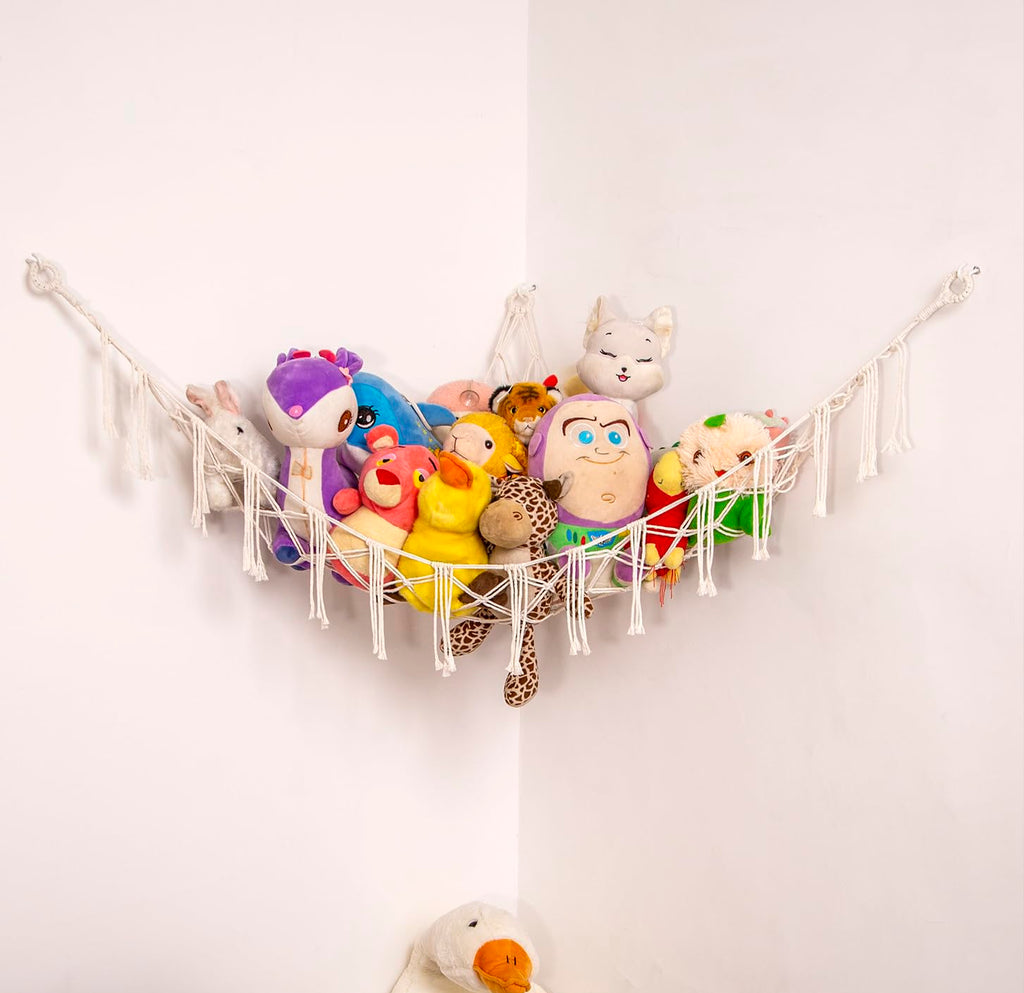 Xiaheshu Macrame Stuffed Animal Net or Hammock Hanging Net for Plush Toy Holder Squishmallow Net Toy Hammock for Stuffed Animals Storage Ideas Plushie Net Hammock Stuffy Animal Holder Organizer