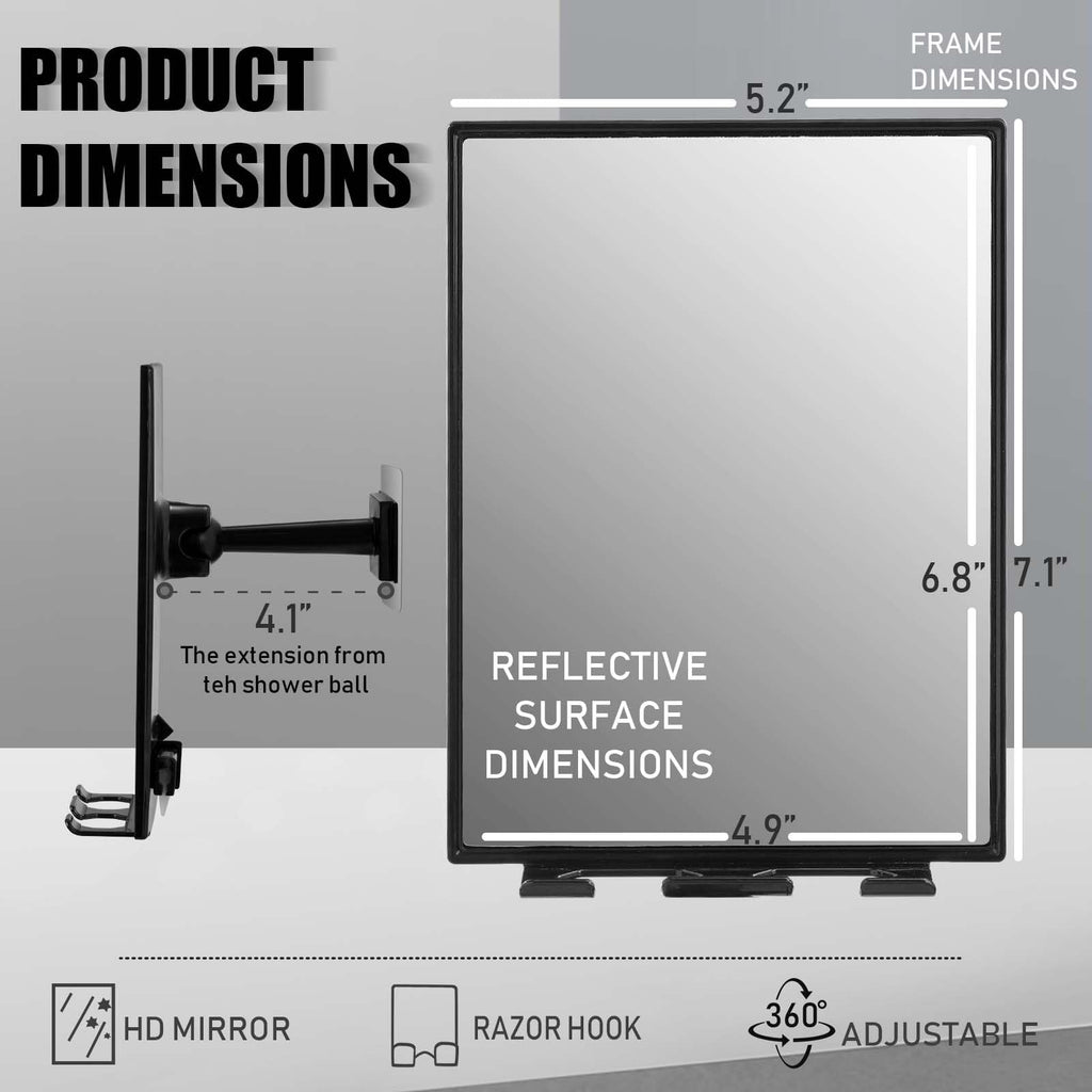 Shower Mirror for Shaving & Washing Your Face with a Squeegee - Built-in Two Razor Holder, 360°Rotation Adjustable Shaving Bathroom Mirror - Easy Install, Home Shower Accessory(Not Fogless)