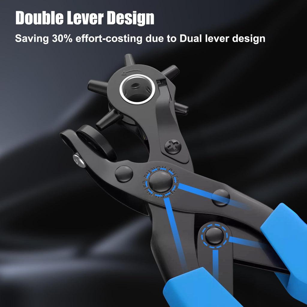 Professional Leather Hole Puncher, Full Set Punch Tool Kits for Belt, Watch Band, Shoe, Crafting, Handbag Straps, Fabric, with Extra Punch Plates and Ruler, Multi Hole Sizes Make - Blue