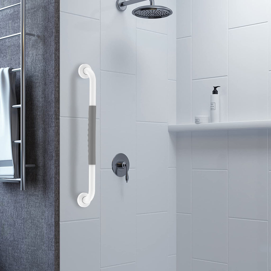 20 Inch Anti Slip Shower Grab Bar, Munzong White Stainless Steel Bathroom Grab Bar w/Gray Rubber Grip, Bathroom Balance Bar,Safety Handrail Support,Handicap Elderly Senior Assist Bath Handle