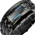 Fashion Mens Binary Sports Watch Digital LED Matrix Waterproof Outdoor Casual Black Bracelet Blue Backlit Men's Square Watch (Black)