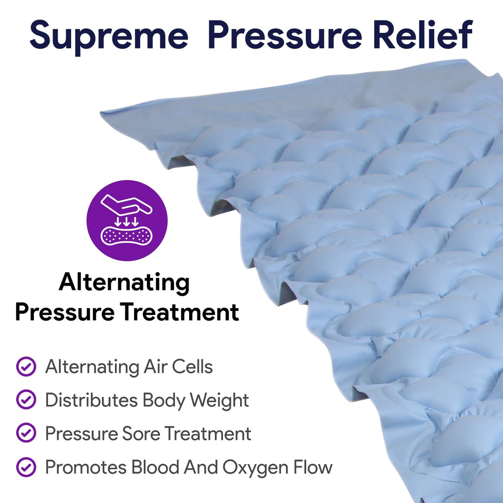 Alternating Air Pressure Mattress Topper - Hospital Bed Bubble Pad Cushion - Bed Sore Prevention and Pressure Ulcer Relief - Lightweight, Washable Mattress Overlay with Quiet Electric Air Pump