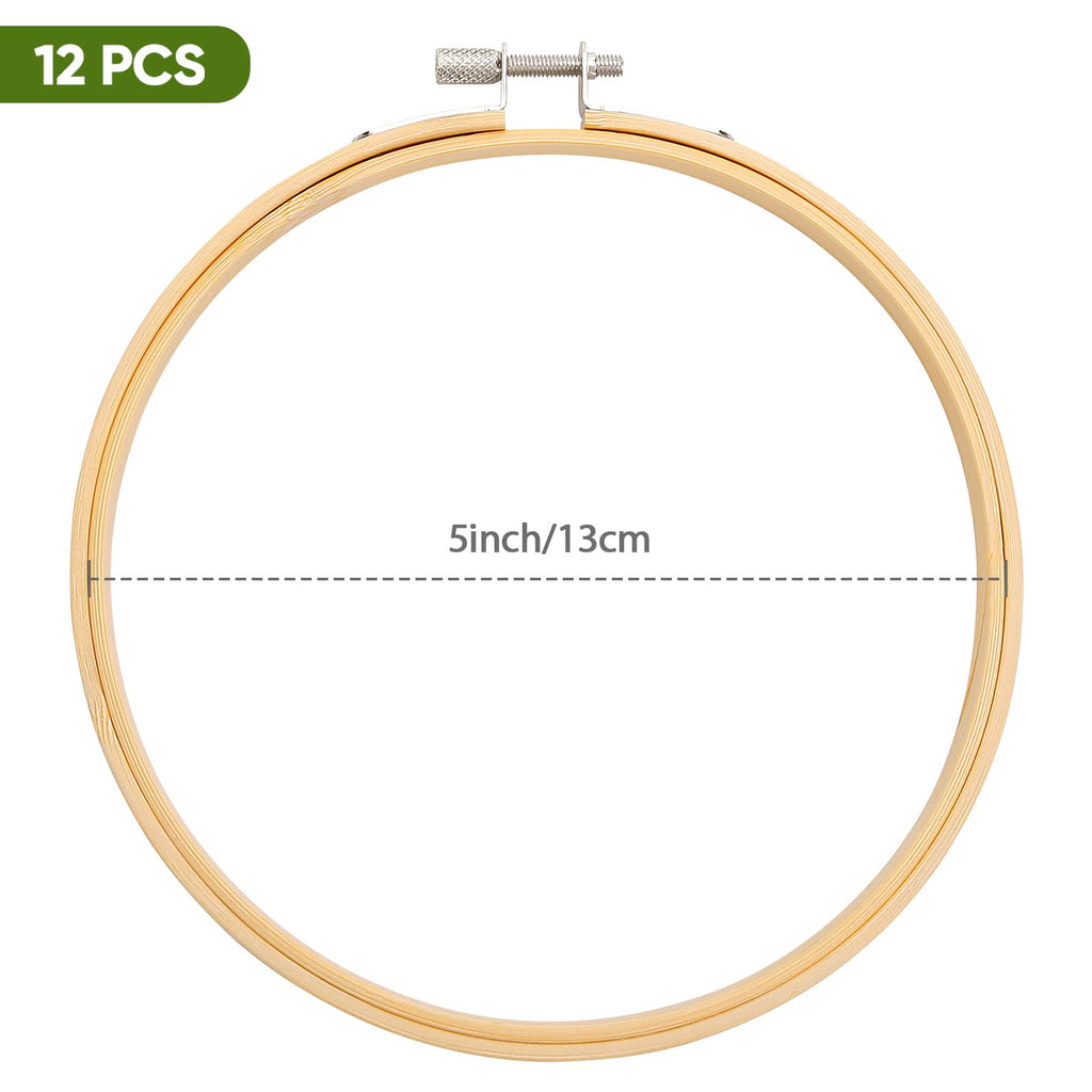 Pllieay 12 Pieces 5 Inch Embroidery Hoops Bamboo Circle Cross Stitch Hoop Ring for Embroidery, Art Craft Handy Sewing and Christmas Decoration