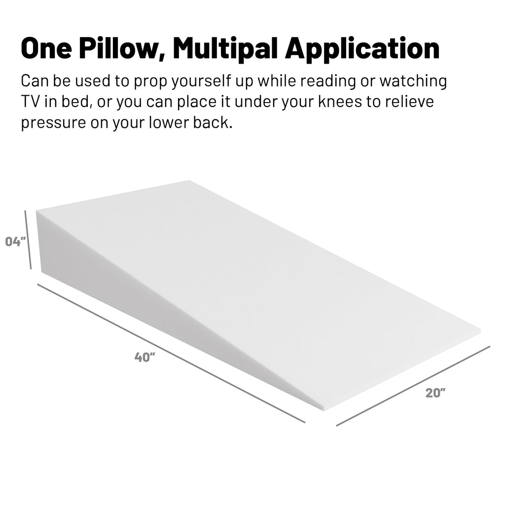 Greaton, Extra Wide Bed Wedge Pillow | Body Support Sponge | Tringle Incline Cushion to Elevate Upper Body | Good for Neck Pain, Snoring, Acid Reflux, 40”x 20”x 4”, White