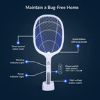 WBM SMART 2 in 1 Electric Bug Zapper, Mosquitoes Trap Lamp & Racket, USB Rechargeable Electric Fly Swatter for Home and Outdoor Powerful Grid 3-Layer Safety Mesh Safe to Touch