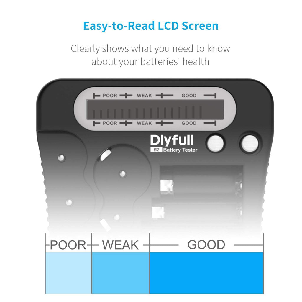Dlyfull Battery Tester, LCD Display Universal Battery Checker for AA AAA C D 9V CR2032 CR123A CR2 CRV3 2CR5 CRP2 1.5V/3V Button Cell Batteries, 1x AAA Batteries Included