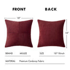 MIULEE Christmas Burgundy Corduroy Pillow Covers Pack of 2 Boho Decorative Spliced Throw Pillow Covers Soft Solid Couch Pillowcases Cross Patchwork Cushion Covers for Living Room Bed Sofa 18x18 inch