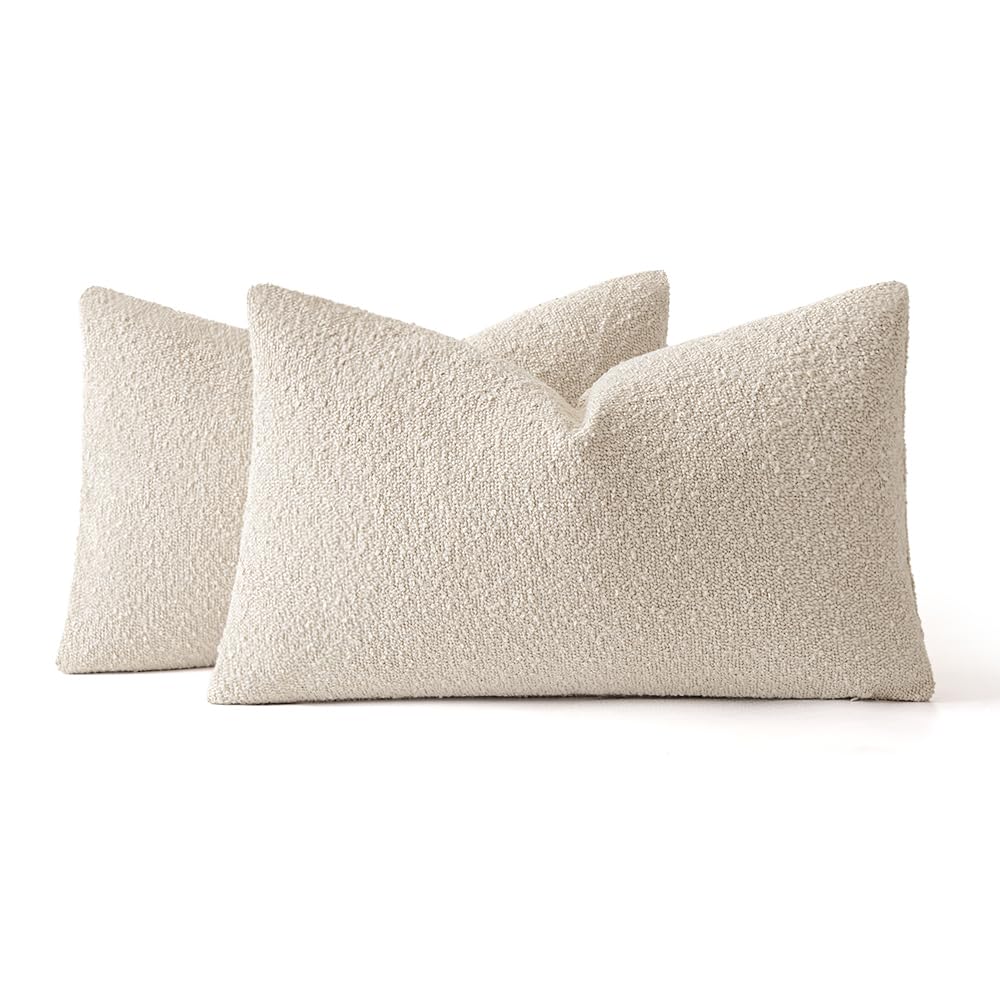 MIULEE Set of 2 Beige Throw Pillow Covers 12x20 Inch Decorative Couch Pillow Covers Textured Boucle Accent Solid Christmas Pillow Cases Soft for Cushion Chair Sofa Bedroom Livingroom Home Decor