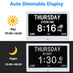 AINFTIME Digital Clock with Date and Day of Week for Elderly-12 Alarms Medication Reminder Dementia Alzheimers Clock Calendar with Extra Large Display (10.1 inch White)