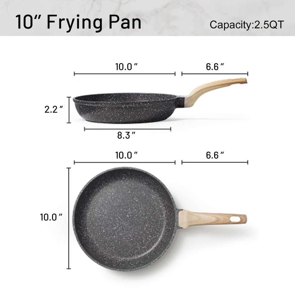 CAROTE Non Stick Frying Pan Skillet, Omelet Pan, Healthy Non Toxic Granite Chef Pan, Induction Compatible Egg Frying Pan with Heat-Resistant Handle, PFOA-Free,Black, 10"