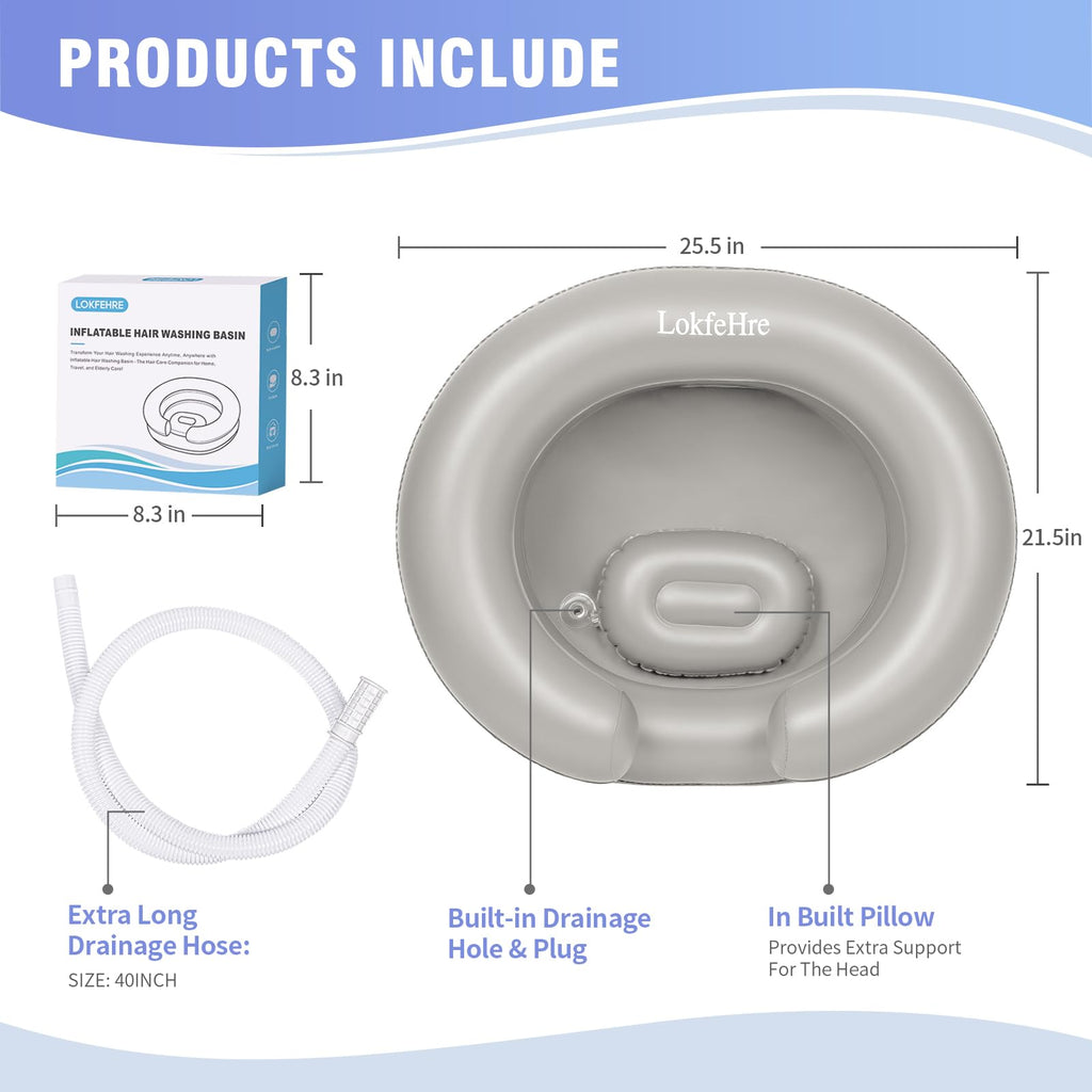 LOKFEHRE Large Portable Inflatable Hair Washing Basin for Bedridden - Wash Hair in Bed with Inflatable Shampoo Bowl.Hair Washing Basin for Elderly,Disabled,Injured,Ideal Inflatable Sink for Locs Detox