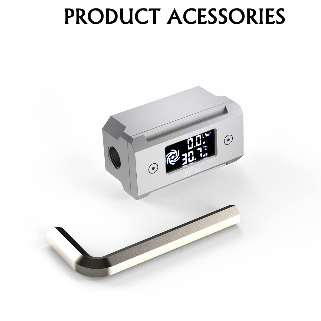DIYhz G1/4 aluminum alloy shell LCD displaydigital display flow thermometer temperature indicator CPU temperature monitor Silver