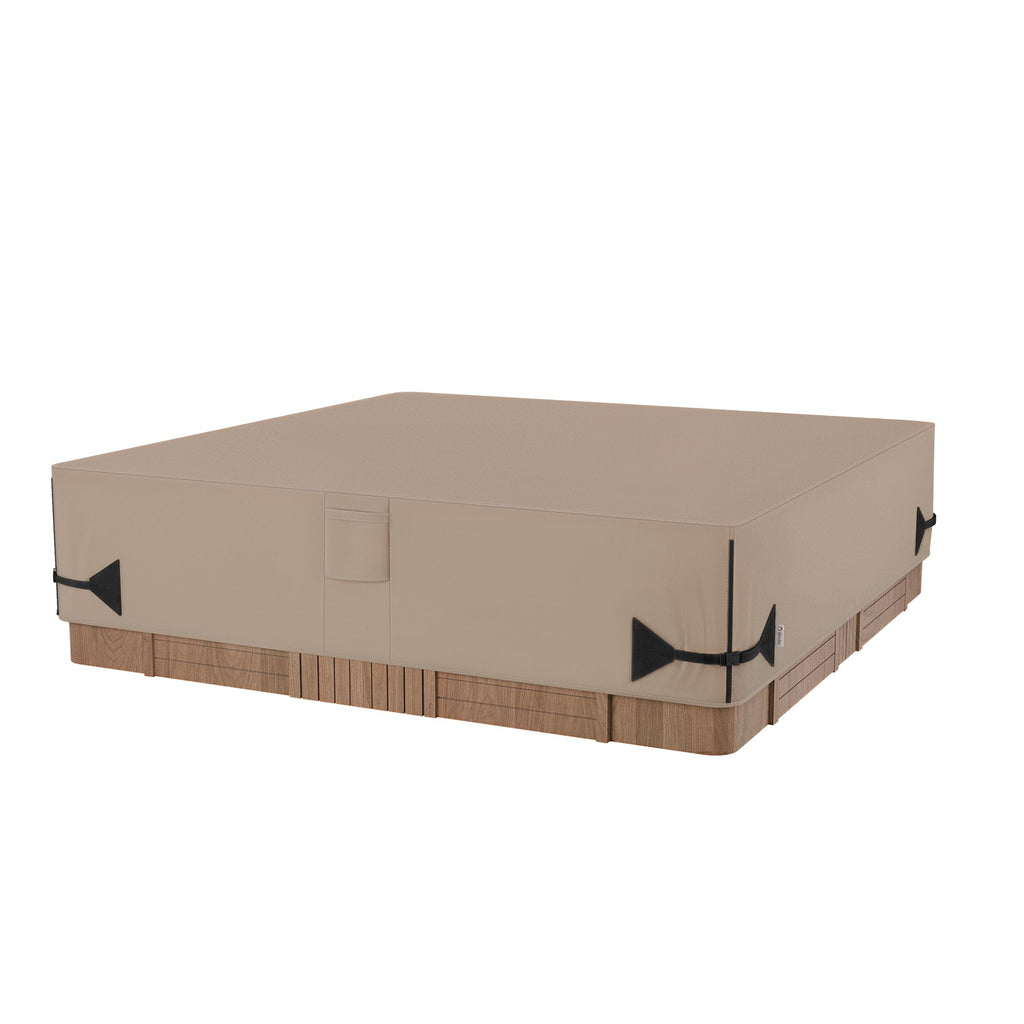 iBirdie Outdoor Waterproof and Weatherproof Hot Tub Cover 85 x 85 inch fit 84 x 84 or 83 x 83 or 82 x 82 or 7 ft x 7 ft Square SPA 600D Heavy Duty Cover Protectors Protective Cap, Brown