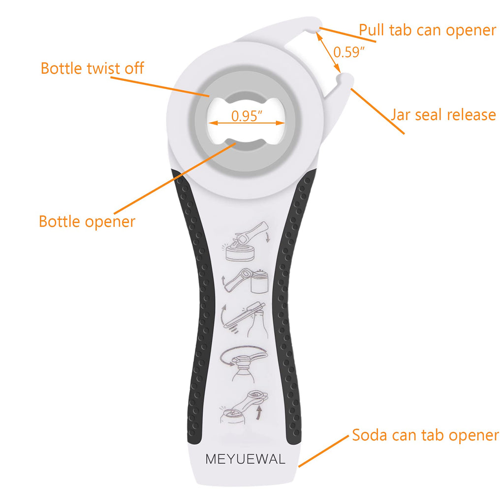 Jar Opener Bottle Opener for Weak Hands, 5 in 1 Multi Function Can Opener Bottle Opener Kit with Silicone Handle Easy to Use for Children, Elderly and Arthritis Sufferers(White)