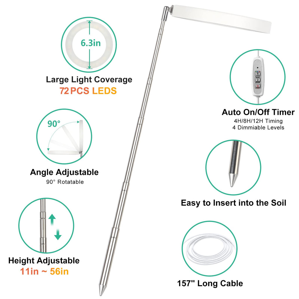 LORDEM Full Spectrum LED Grow Light, 72 LEDs, 4 Brightness Settings, Auto On/Off Timer, Height Adjustable, Ideal for Indoor Plants