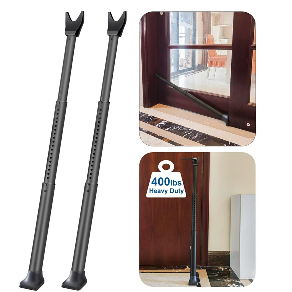 Door Security Bar, Rerishom Door Stoppers Security bar,Heavy Duty Door Lock Security Door Jammer Door Stopper for Apartment, Hotel Room,Screen Door Hardware (Dark Black, 2 Pack)