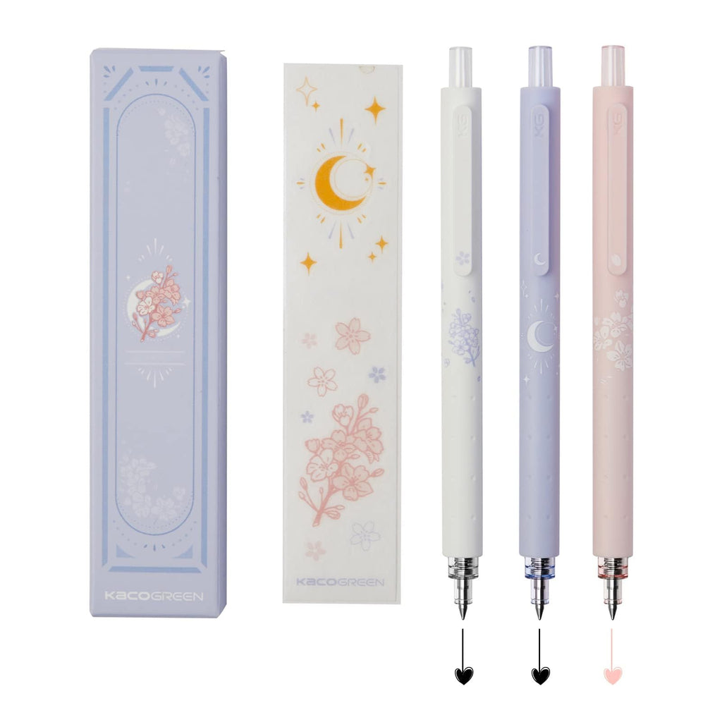 Gel Pens Cute Stationery 3 Pieces 0.5mm Fine Point, Quick Drying Pens for Journaling Aesthetic Office Supplies, 2 Black Ink and 1 Coral Ink