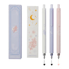 Gel Pens Cute Stationery 3 Pieces 0.5mm Fine Point, Quick Drying Pens for Journaling Aesthetic Office Supplies, 2 Black Ink and 1 Coral Ink