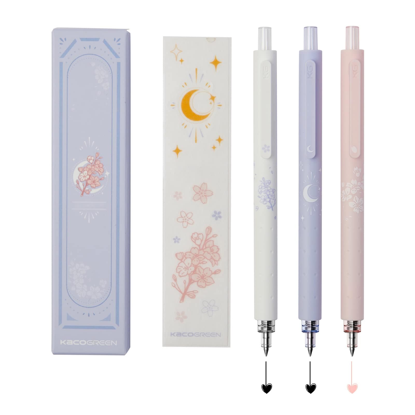 Gel Pens Cute Stationery 3 Pieces 0.5mm Fine Point, Quick Drying Pens for Journaling Aesthetic Office Supplies, 2 Black Ink and 1 Coral Ink