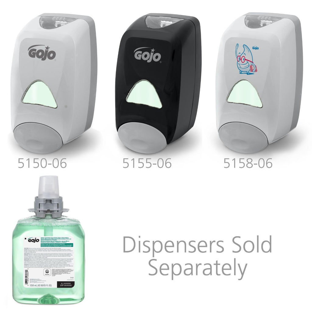 Gojo Green Certified Foam Hand, Hair & Body Wash, Cucumber Melon Scent, 1250 mL Refill FMX-12 Push-Style Dispenser (Pack of 4) - 5163-04