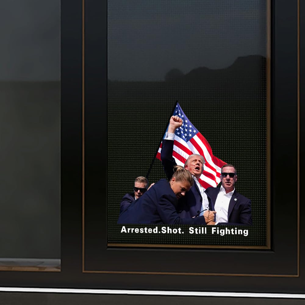 2pcs Trump Fight Decals, Trump Peeking 2024 American Flag Vinyl Stickers Trump Arrested Shot Still Fighting Bumper Sticker for Car Truck Windows Laptop,Great Gift for Any Patriot (Trump Fight)