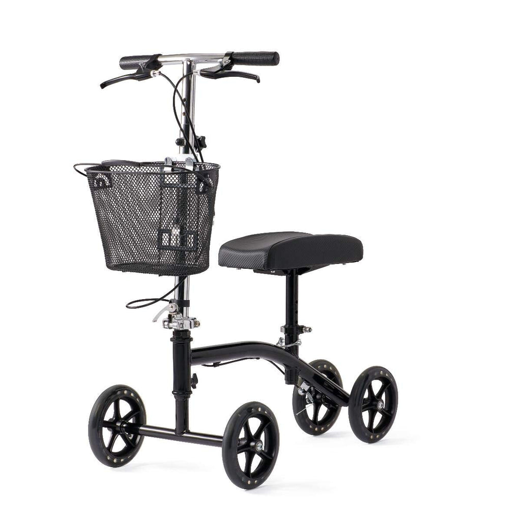 Medline Steerable Knee Walker, Large 8" Wheels, Adjustable Height and Storage Bag, Supports up to 300 lbs, Black