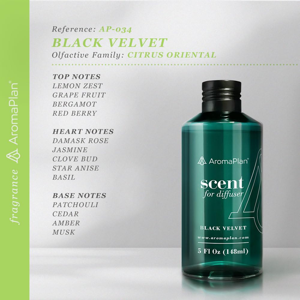 Aromaplan Hotel Scents Black Velvet 5 Fl Oz, Home Luxury Aroma & Hotel Collection Diffuser Oil- Hotel Diffuser Oil for Aromatherapy- USA Made, Bigger Bottle, Bolder Aroma & Longer Lasting
