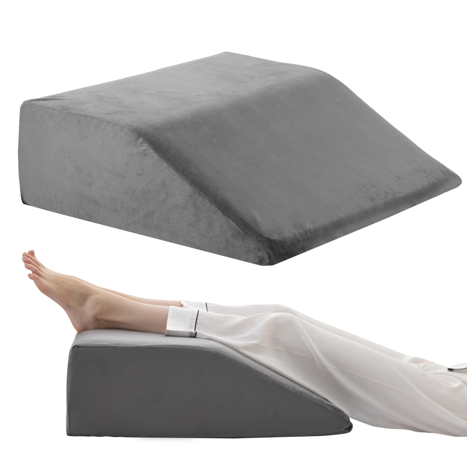 Bedluxe Leg Elevation Pillows, Leg Pillows for Sleeping, Cooling Gel Memory Foam Top, Wedge Pillow for Legs, Leg Wedges for Circulation, Swelling, After Surgery - Removable Cover (6 Inch, Dark Grey)