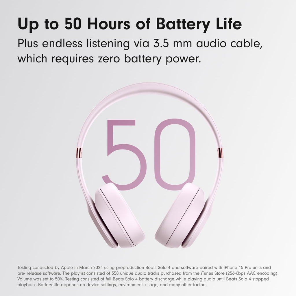 Beats Solo 4 - Wireless On-Ear Bluetooth Headphones, Up to 50-Hour Battery Life, Ultra-Lightweight Comfort, Powerful and Balanced Sound, Apple & Android Compatible - Cloud Pink