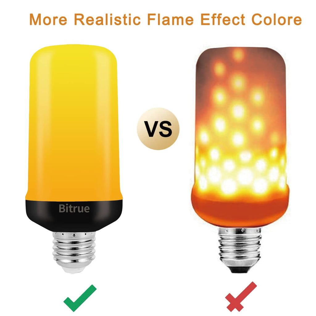 Bitrue LED Flame Effect Light Bulb, 4 Modes Flame Light Bulbs, E26 Base Fire Light Bulb with Gravity Sensor,Flickering Light Bulbs Halloween Home Party (2 Pack)