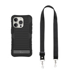 E-Tree for iPhone 15 Pro Max Case, with Crossbody Strap and Stand, Protective Shockproof Hard Phone Case Black, Perfect for Go Outside and Kid Elderly