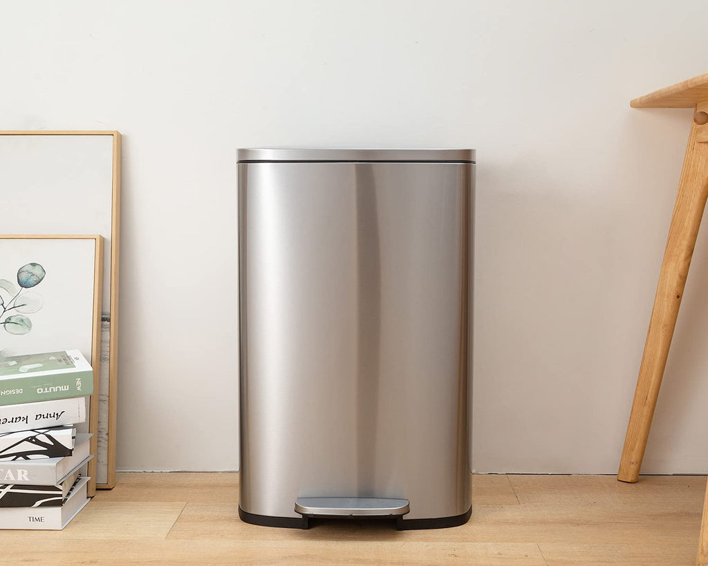 FDW 13 Gallon/50 L Garbage Can Kitchen Trash Can with Lid for Office Bedroom Bathroom Step Trash Bin Fingerprint-Proof Brushed Stainless Steel 13 Gallon / 50 Liter
