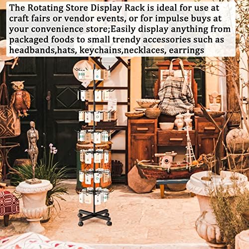 Hypergiant Retail Display Stand 7 Tier Rotating Rack For Store Display Shelves,Jewelry Keyring Socking Hats,Movable Shop Spinner for Toys Show ,Black,Adjustable height