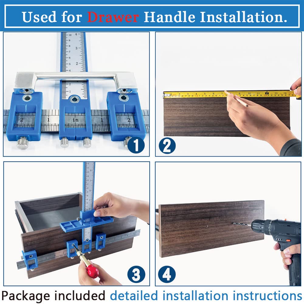 Cabinet Hardware Jig, Cabinet Handle Jig with Automatic Center Punch, Avoid Jitter Caused by Direct Drilling. Use for Handles and Pulls on Drawers/Doors, Perfect Set.