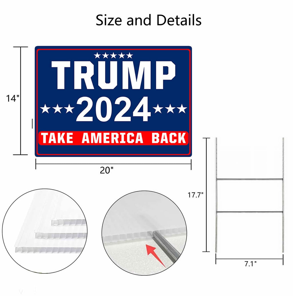 Shmbada 2 Pack Trump 2024 Take America Back Yard Sign with Metal Stake - 20 x 14 Inch Double Sided Outdoor Decorative Trump Signs for Garden Yard Lawn House