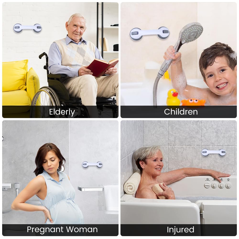 Grab Bars for Bathtubs and Showers, Shower Grab Bars for Seniors, Shower Handles for Elderly Suction, Safety Bars for Showers and Walls (12 Inches - 2PK)…