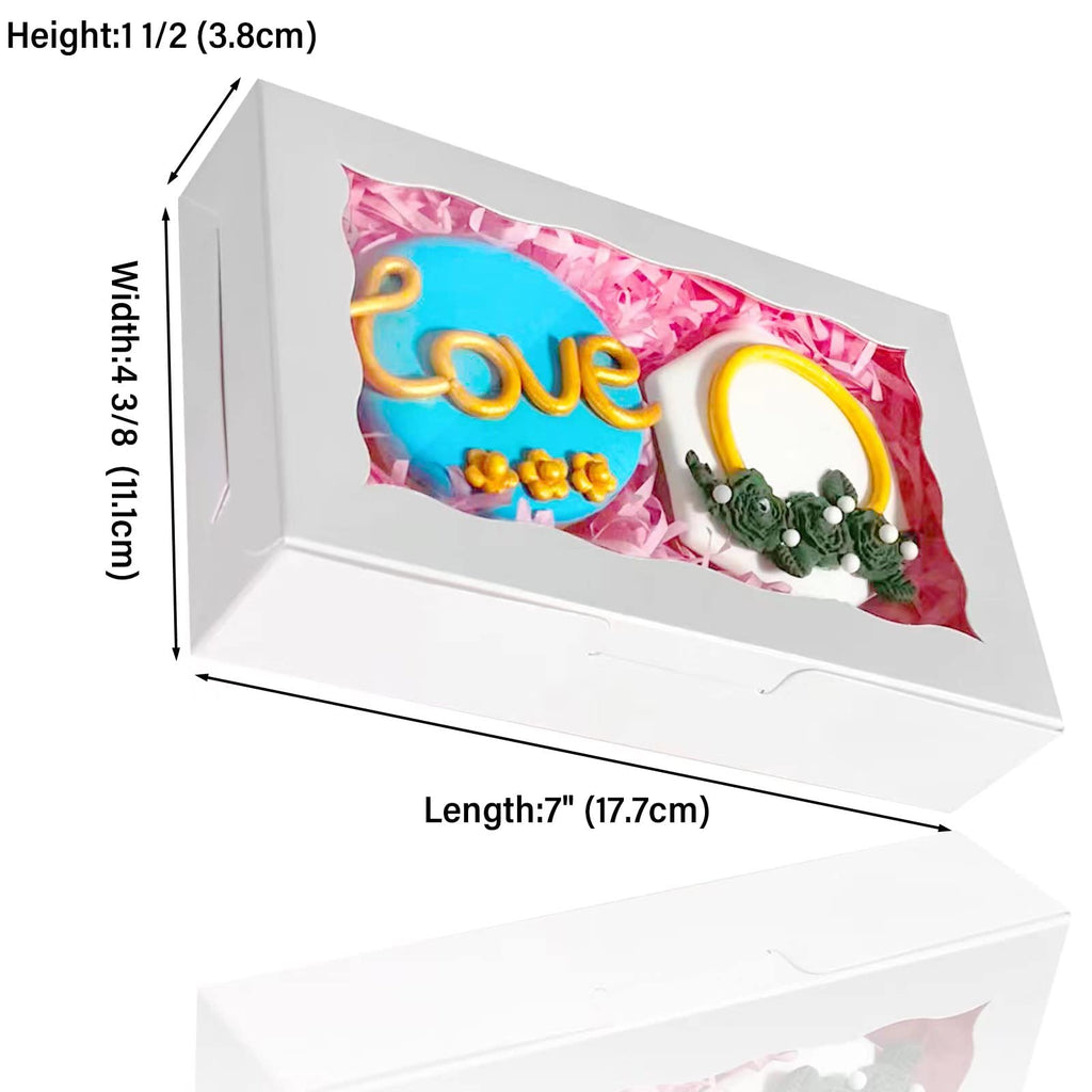 RomanticBaking 100 Pack White 7 x 4 3/8 x 1 1/2inches Cookies Boxes with Window Christmas Bakery Boxes Macaron Boxes Small Treat Boxes Chocolate Truffle Boxes