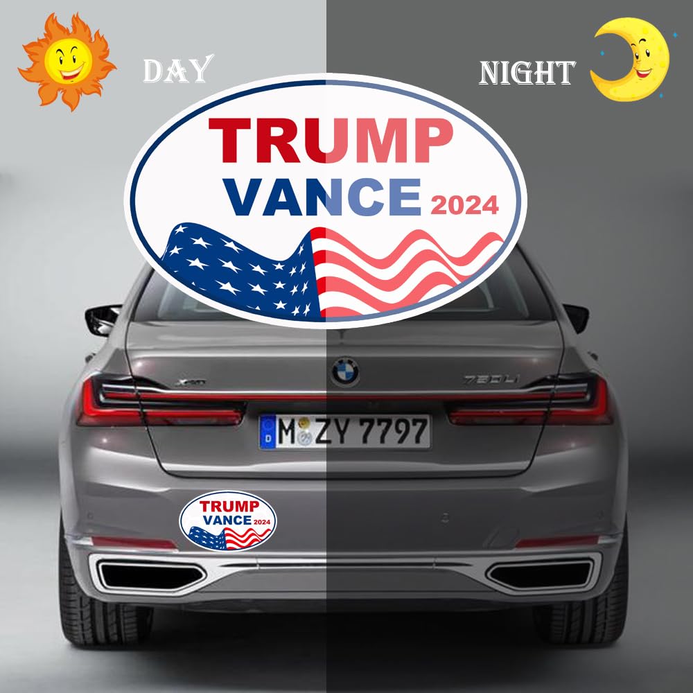 2 Pack Trump Vance 2024 Magnet, Reflective Magnetic Car Bumper, Donald Trump JD Vance President 2024 Car Magnet, 9.37" x 5.82"