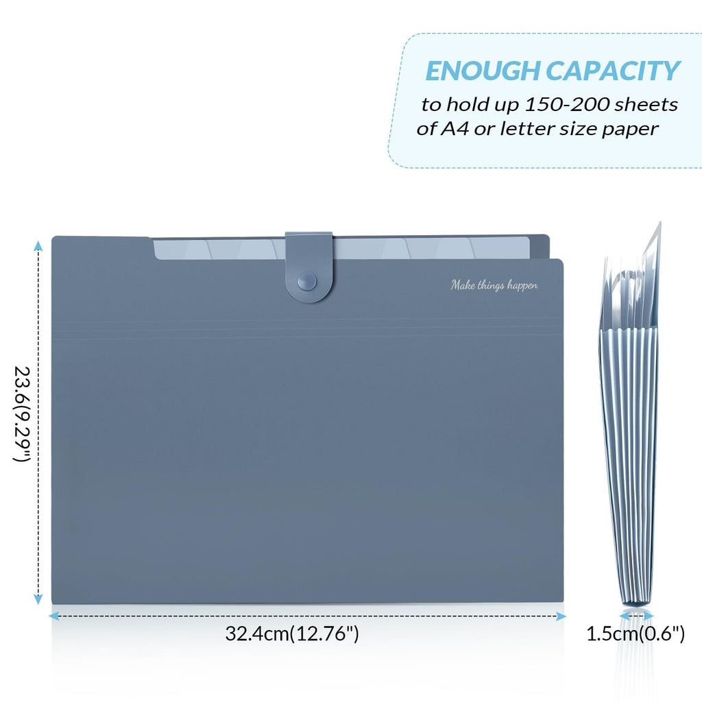 Expanding File Organizer with 8 Pockets, Accordion File Folders with Labels, Portable Document Paper Bill Receipt Organizer, Home College School Office Supplies, Letter Size, Blue