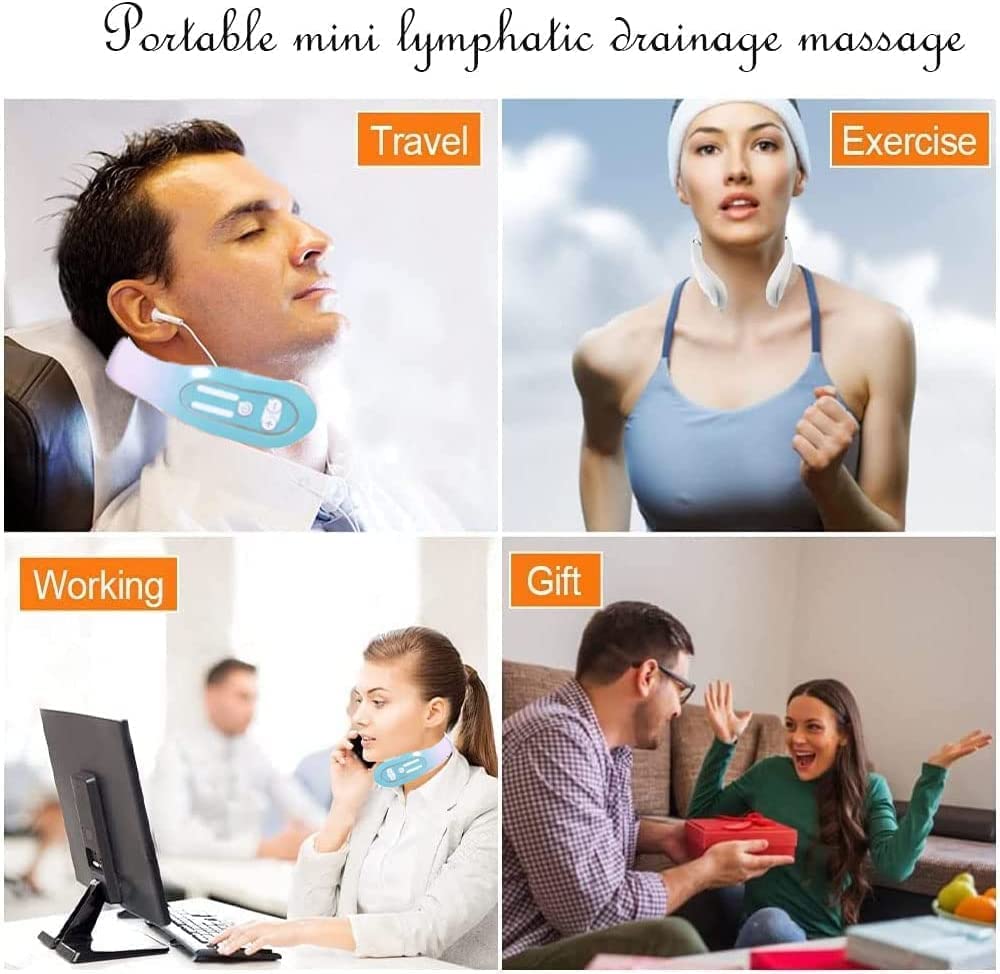 Celosmo EMS Neck Acupoints Lymphvity Massager Device Electric Deep Tissue 3D Massage USB Charge 12 Modes Neck Lymphatic Massager for Women Men Gift (Blue)