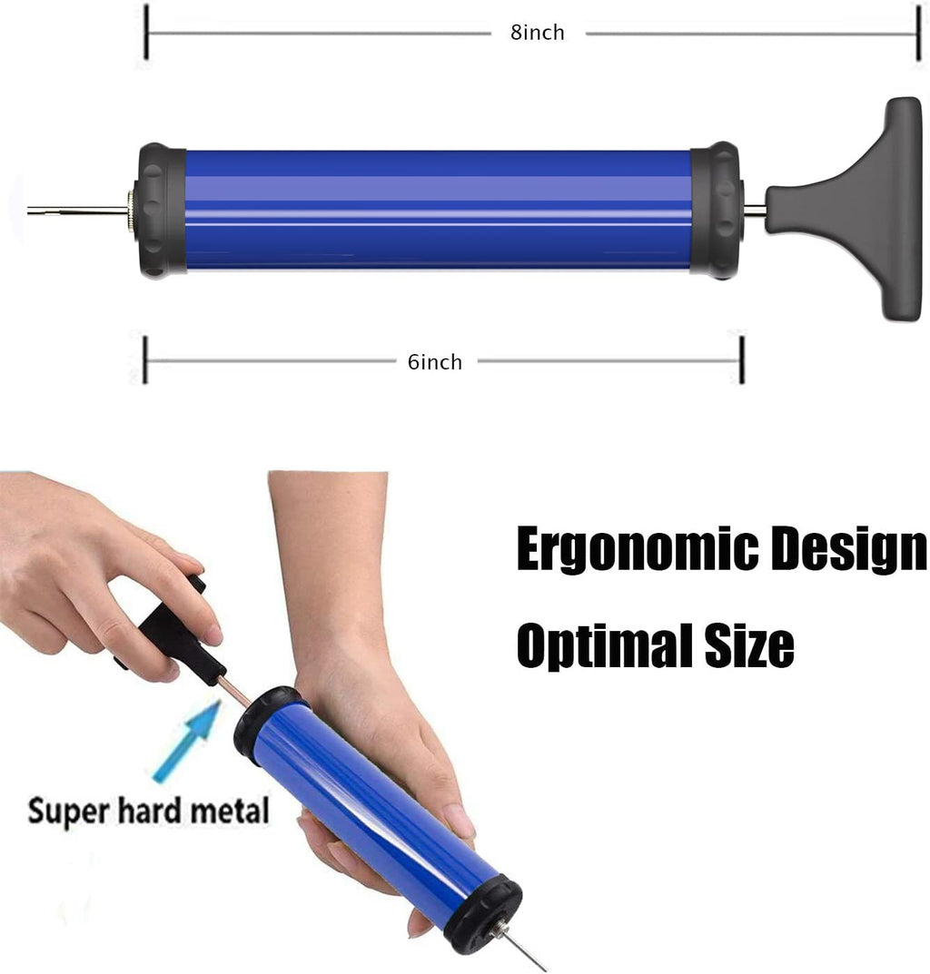 Portable Ball Pump, Air Pump, Hand Pump Inflator Kit with 4 Needles 2 Nozzle 1 Extension Hose for Basketball Football Volleyball Soccer - Blue