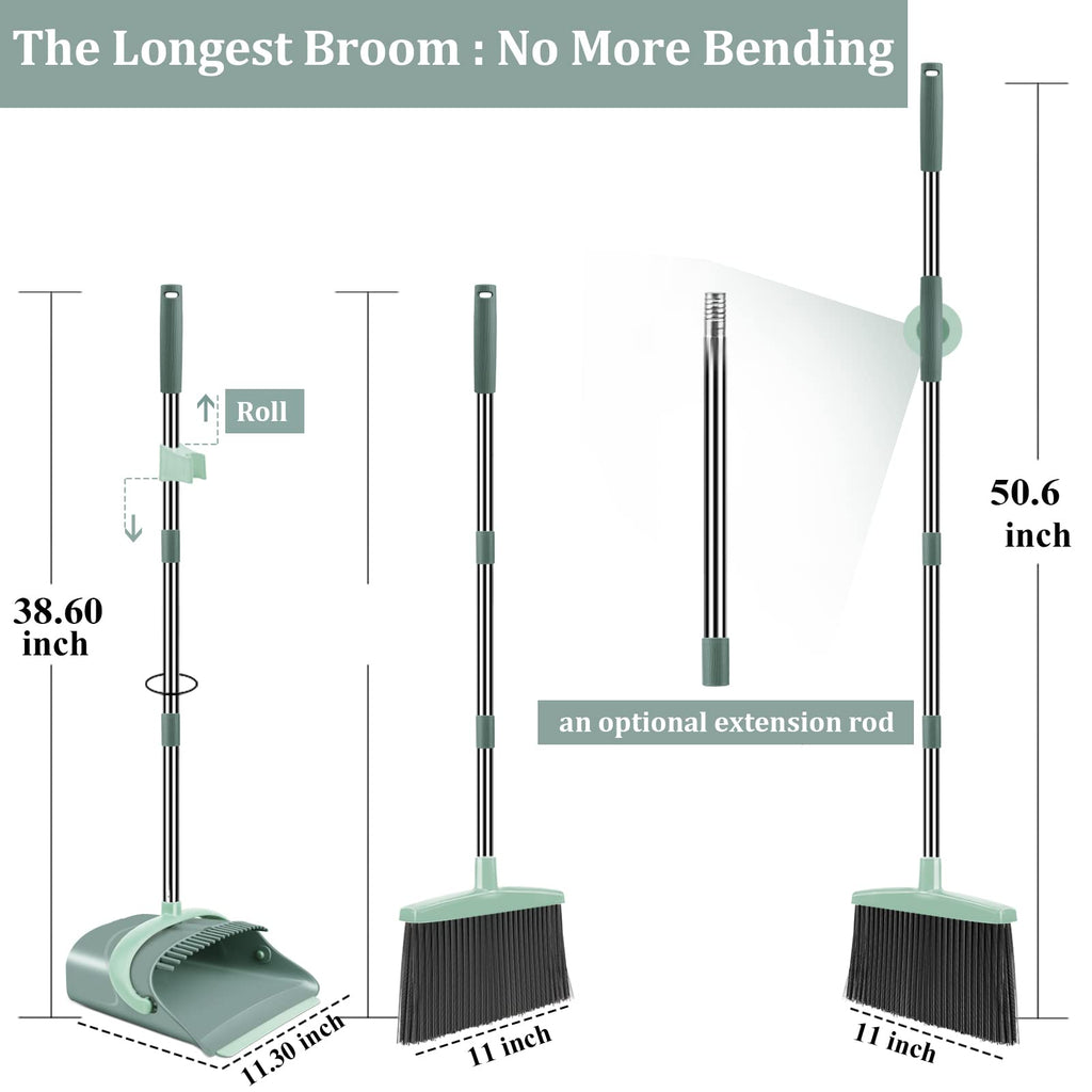Broom and Dustpan Set, Broom Dust pan, Dustpan with Long Handle, Broom with Dustpan, Broom and Dustpan Set for Home, Dustpan Comb, Broom with Dustpan Combo Set(Jade Green)