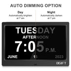 10.1" Digtal Clock with Day and Date for Seniors, Large LCD Display, Auto Dimmable, 12 Alarm Settings - Best Gift for Elderly