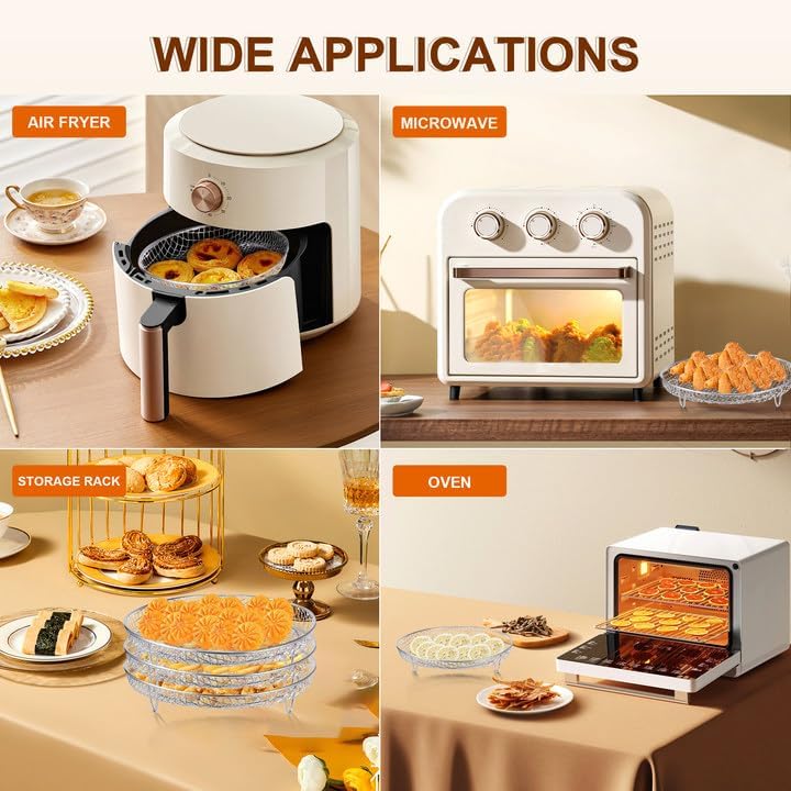 7.8" Air Fryer Accessories, 3 Stackable Racks for Instant Vortex, Nuwave Air Fryer, Ninja Foodi Grill, Multi-Layer 304 Stainless Steel Grill Rack, Fits 5.8 QT Air Fryer Oven