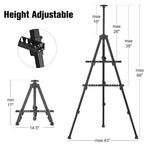 Art Painting Artist Easel Stand, Portable Adjustable Aluminum Metal Tripod Display Easel with Bag, Height from 17 to 66 inch for Table-Top/Floor Drawing and Displaying, Black
