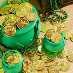JOYIN 120 Pcs St. Patrick’s Day Gold Coins, Plastic Gold Coins Bulk with Shamrock, Leprechaun, Cauldron & Hat Patterns, St Patricks Accessories Games Gifts Decorations, Party Favors & Party Supplies