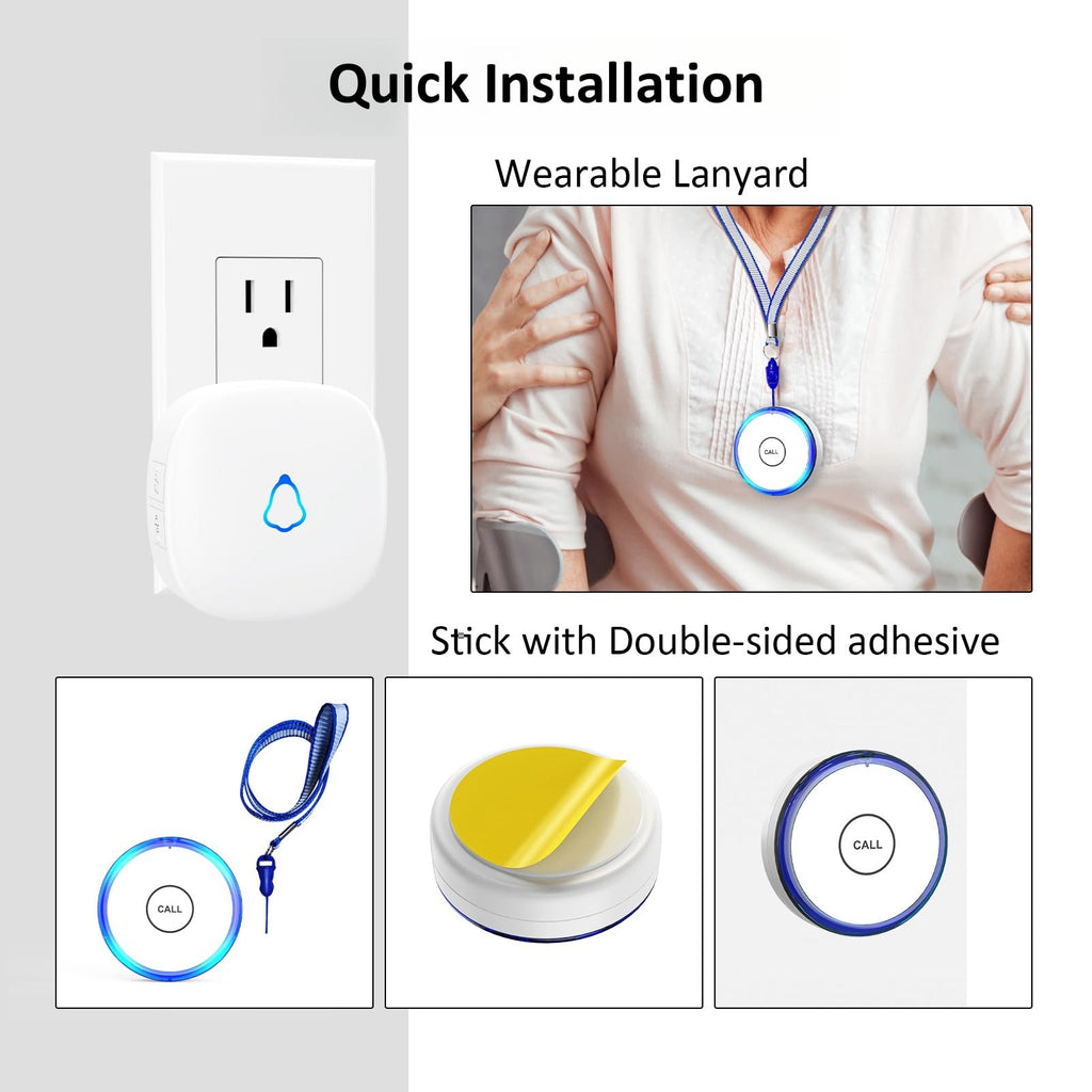 Caregiver Pager Alert Button for Home, Life Alert Beeper for Elderly Monitoring Emergency Button Bell, 500FT Wireless Panic Call Button Alarm Nurse Care for Seniors Patients, Waterproof