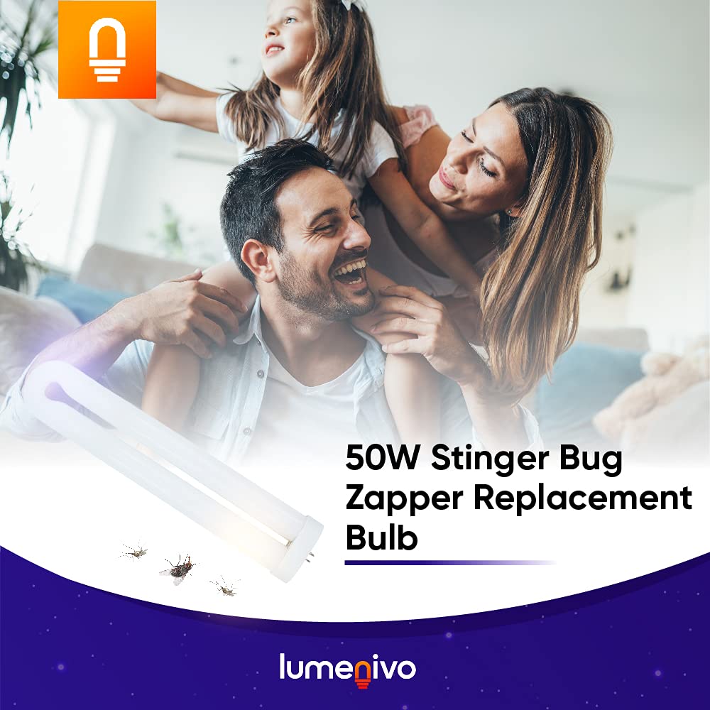 lumenivo Bug Zapper Bulb Replacement for STINGER/DEJAY B8080-4 50 W Stinger Bug Zapper Replacement Bulb with G10Q-4 4 Pin Square Base - T1, FUL50T10/BL Bug Zapper Bulb - 1 Pack