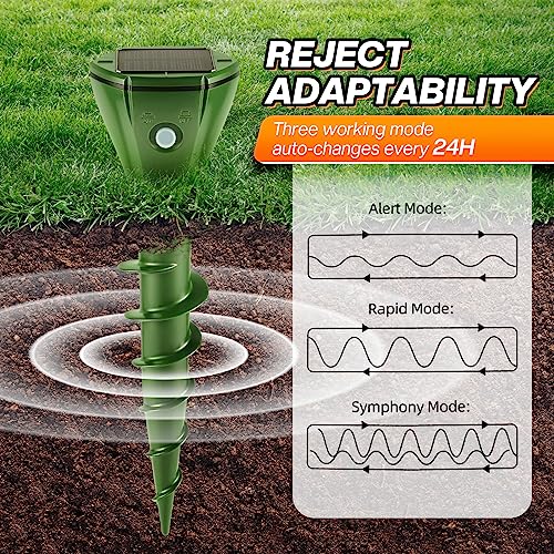 Mole Repellent for Lawns, Sonic Mole Repellent Solar Powered, Screw Gopher Snake Groundhog Vole Trap Outdoor with 3 Vibration Modes Anti-Adapt,Quiet,Chemical Free Mole Stakes Mole Trap for Lawns,4pcs