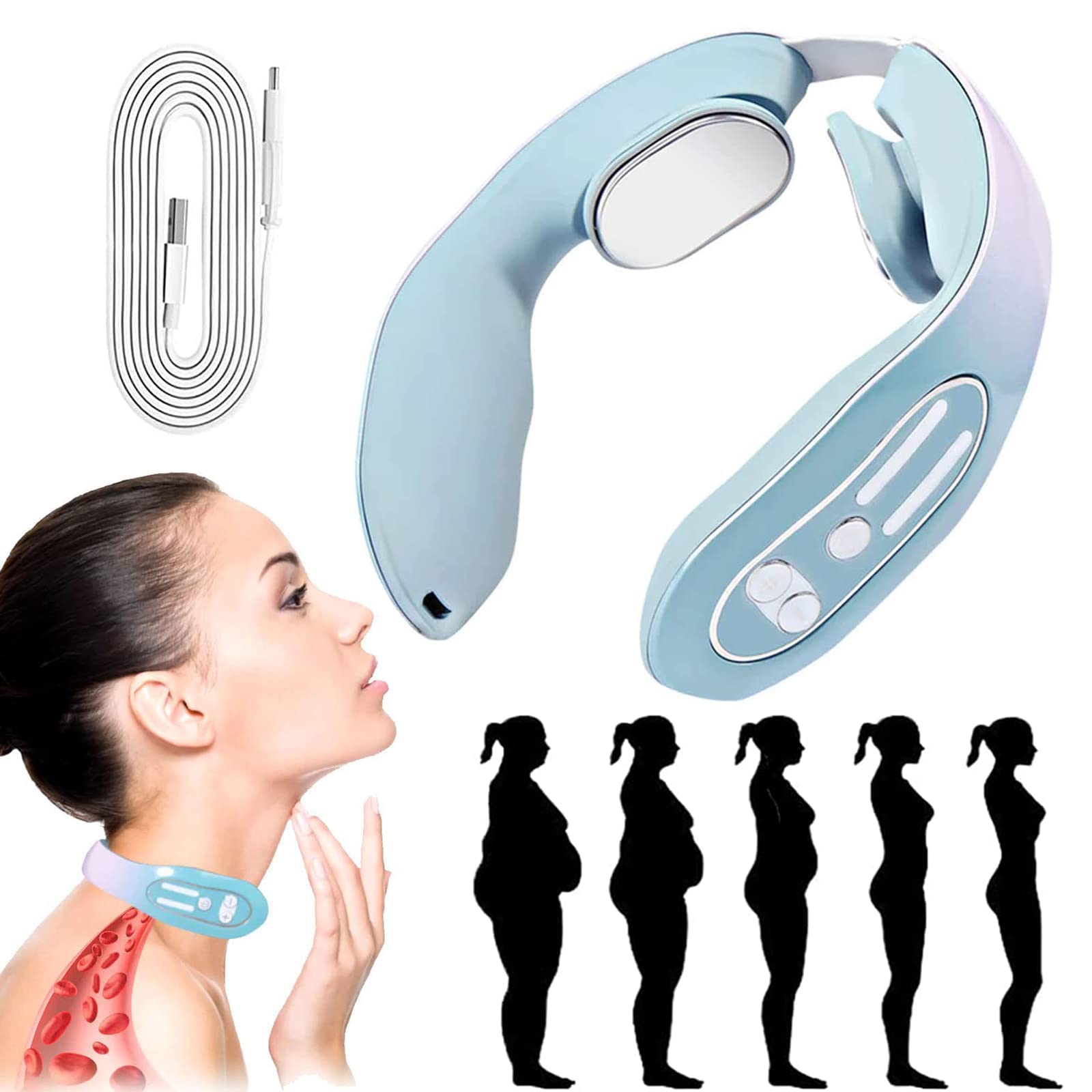 Celosmo EMS Neck Acupoints Lymphvity Massager Device Electric Deep Tissue 3D Massage USB Charge 12 Modes Neck Lymphatic Massager for Women Men Gift (Blue)